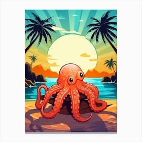 Coconut Octopus Retro Pop Art Illustration 1 Canvas Print