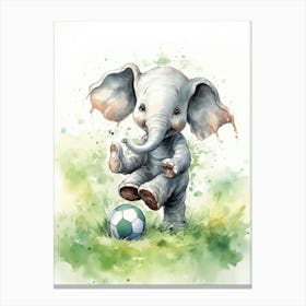 Elephant Painting Playing Soccer Watercolour 4 Canvas Print