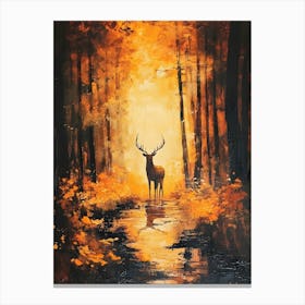 Deer In The Woods Orange Background Canvas Print