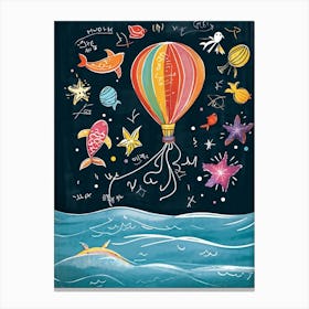 Cartoon Illustration Of A Vibrant Helium Balloon Embellished With Playful Designs Of Children At A (6) Canvas Print