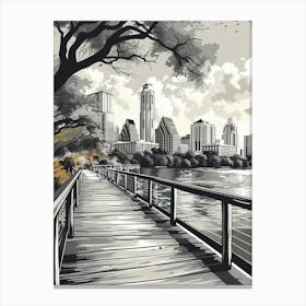 Duotone Illustration Lady Bird Lake And The Boardwalk 4 Canvas Print