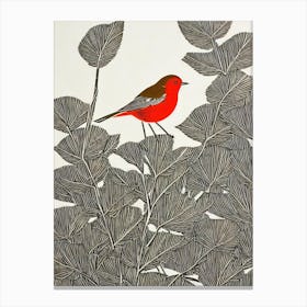 Robin 2 Linocut Bird Canvas Print