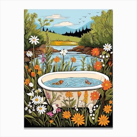 Bathtub View With Flowers Illustration Canvas Print