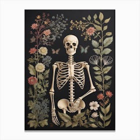 Botanical Skeleton Vintage Flowers Painting (93) Canvas Print