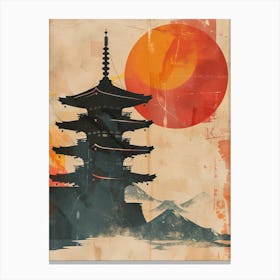 Japanese Castle At Sunset Mid Century Modern Canvas Print