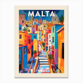 Valletta Malta 3 Fauvist Painting Travel Poster Canvas Print