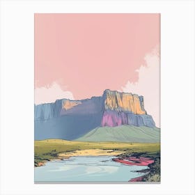 Mount Roraima Venezuela Brazil Color Line Drawing (1) Canvas Print