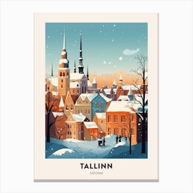 Winter Night  Travel Poster Tallinn Estonia 2 Canvas Print
