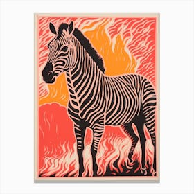 Linocut Inspired Pink & Orange Zebra 2 Canvas Print