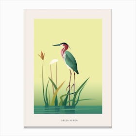 Minimalist Green Heron 1 Bird Poster Canvas Print