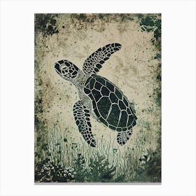 Dark Green Sea Turtle Painting Canvas Print