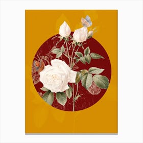Vintage Botanical White Bengal Rose Bengale The Hymenee on Circle Red on Yellow n.0172 Canvas Print