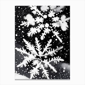 Snowflakes In The Snow, Snowflakes, Black & White 4 Canvas Print