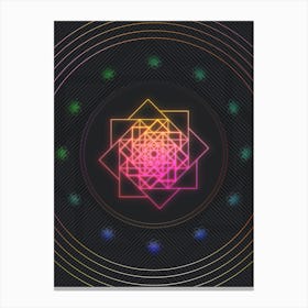 Neon Geometric Glyph in Pink and Yellow Circle Array on Black n.0318 Canvas Print