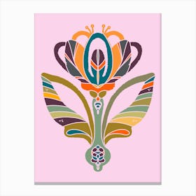 Crocus Folk Art Flower Retro Style Canvas Print