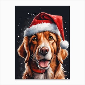 Cute Dog Wearing A Santa Hat Painting (18) Canvas Print