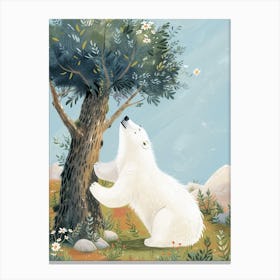 Polar Bear Scratching Its Back Against A Tree Storybook Illustration 4 Canvas Print