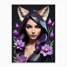 Low Poly Floral Fox Girl, Purple (28) Canvas Print