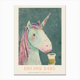 Pastel Storybook Style Unicorn Drinking A Matcha Latte 1 Poster Canvas Print