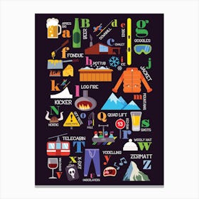 A To Z Of Skiing Poster Purple Canvas Print