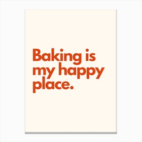 Baking Happy Place Kitchen Typography Cream Red Canvas Print