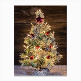 Christmas Tree On A Wooden Background 2 Canvas Print