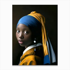 Girl With Pearl Earring, Black Girl, Vintage Style Canvas Print