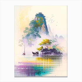 Ko Yao Yai Thailand Watercolour Pastel Tropical Destination Canvas Print