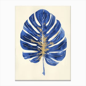 Blue And Gold Monstera Leaf Canvas Print