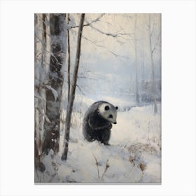 Vintage Winter Animal Painting Badger 1 Canvas Print