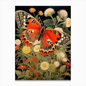 Japanese Style Painting Of A Butterfly With Flowers 2 Canvas Print