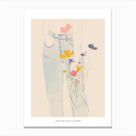 Live Life In Full Bloom Poster Blue Jeans Line Art Flowers 7 Canvas Print