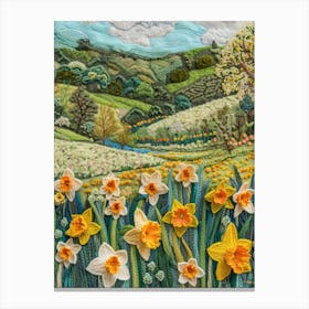 Daffodils Field Knitted In Crochet 1 Canvas Print