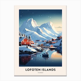 Winter Night  Travel Poster Lofoten Islands Norway 3 Canvas Print