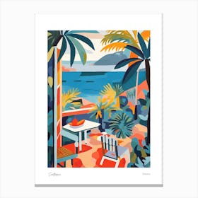 Santorini Greece Matisse Style 4 Watercolour Travel Poster Canvas Print