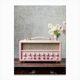 Vintage Radio Pastel Pink And Grey Hues Adorned With An Array Of Delicate Pastel Flowers Station Canvas Print