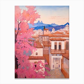 Granada Spain 6 Vintage Pink Travel Illustration Canvas Print