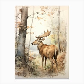 Storybook Animal Watercolour Moose 4 Canvas Print