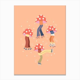 Mushroom Fun Guys On Roller Skates in Peach Fuzz Canvas Print