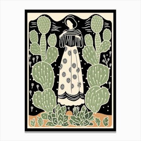 B&W Cactus Illustration Opuntia Fragilis 4 Canvas Print