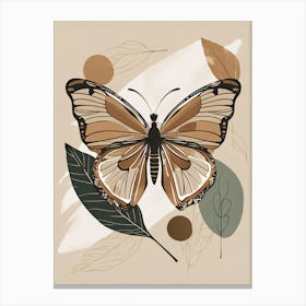 Boho Minimalist Butterfly with Leaves v8 Canvas Print