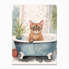 Tonkinese Cat In Bathtub Botanical Bathroom 3 Canvas Print