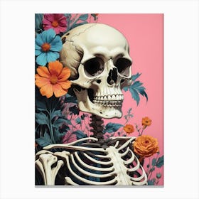 Floral Skeleton In The Style Of Pop Art (10) Canvas Print