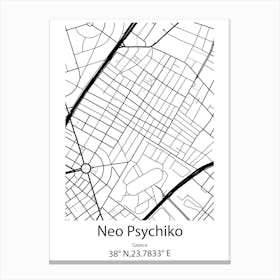 Neo Psychiko,Greece Minimalist Map Canvas Print