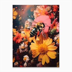 Floral Retro Bee Collage 1 Canvas Print