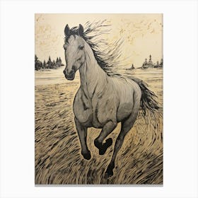 A Horse Painting In The Style Of Sgraffito 3 Canvas Print