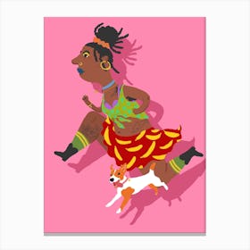 Running Woman With A Dog Canvas Print