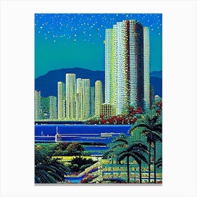 Honolulu City, City Us  Pointillism Canvas Print
