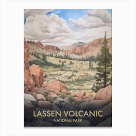 Lassen Volcanic National Park Watercolour Vintage Travel Poster 1 Canvas Print