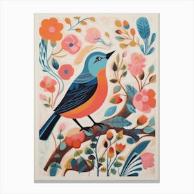 Colourful Scandi Bird European Robin 4 Canvas Print